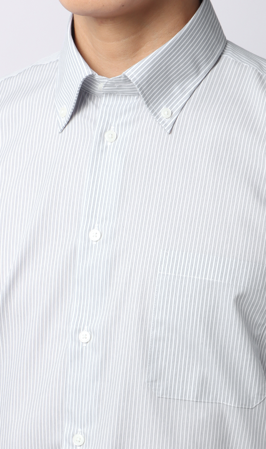 ■【みんなのシャツ】ボタンダウンワイシャツ グレー 首周り:41cm,裄丈:82cm