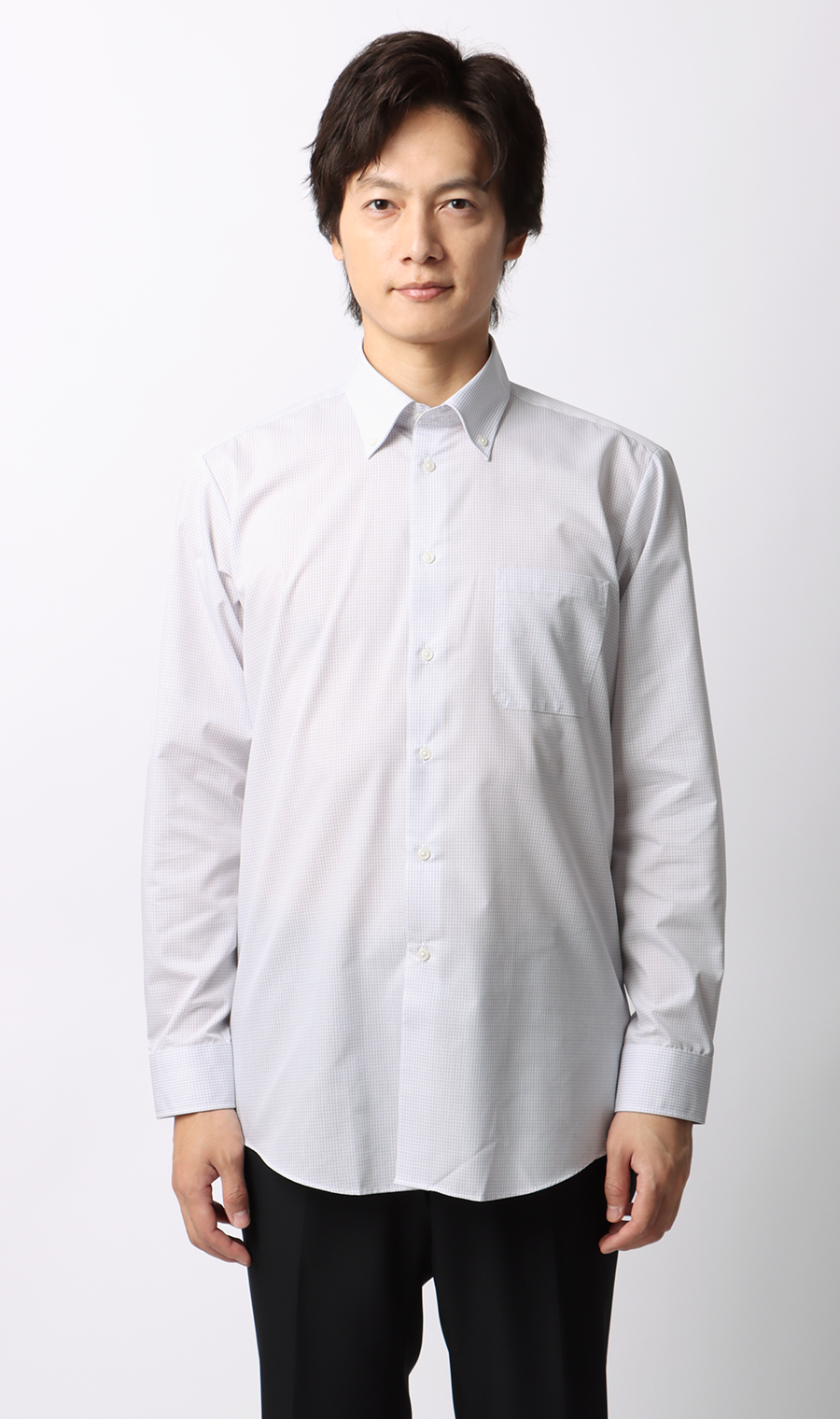 【みんなのシャツ】ボタンダウンワイシャツ グレー 首周り:39cm,裄丈:82cm
