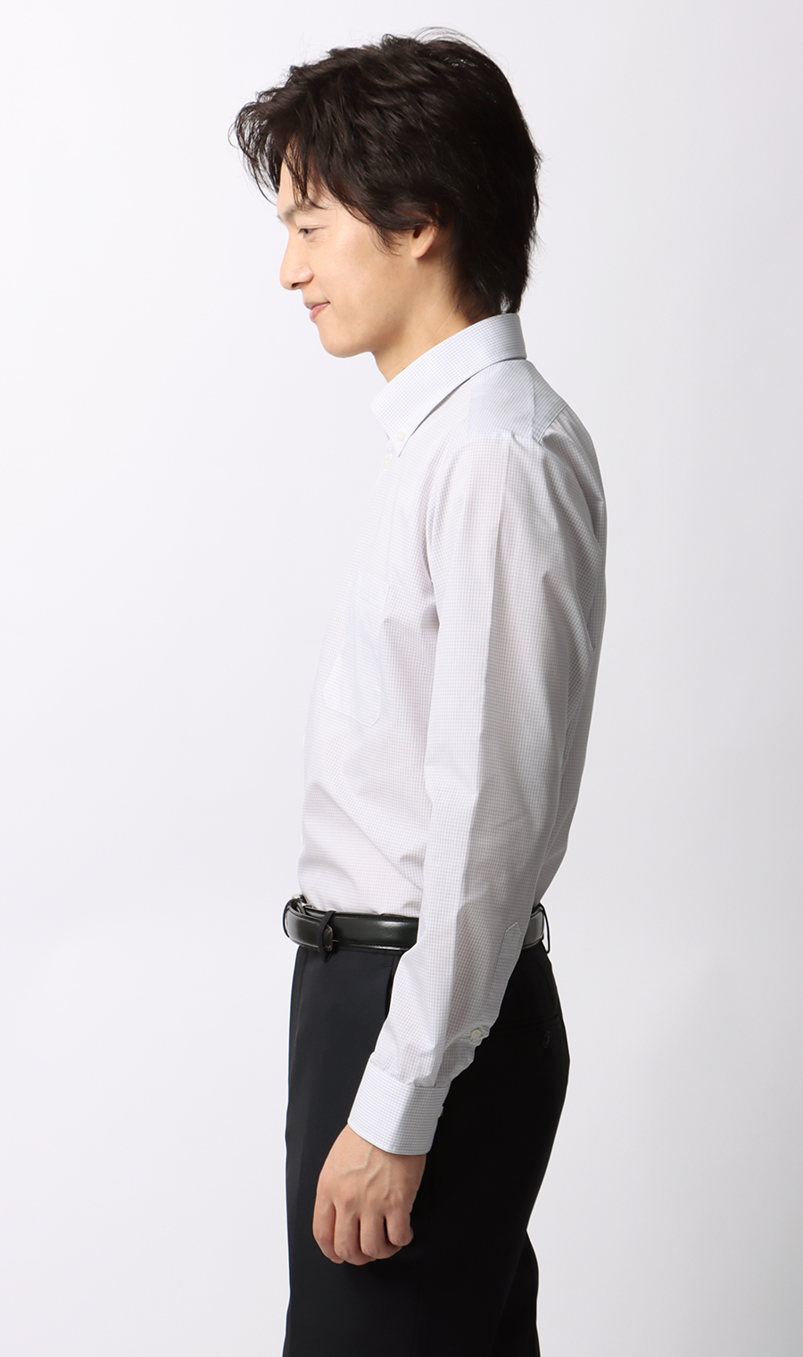 【みんなのシャツ】ボタンダウンワイシャツ グレー 首周り:39cm,裄丈:82cm