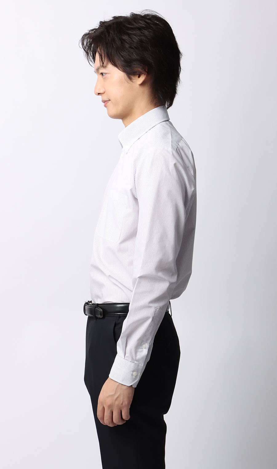 【みんなのシャツ】ボタンダウンワイシャツ パープル 首周り:43cm,裄丈:82cm