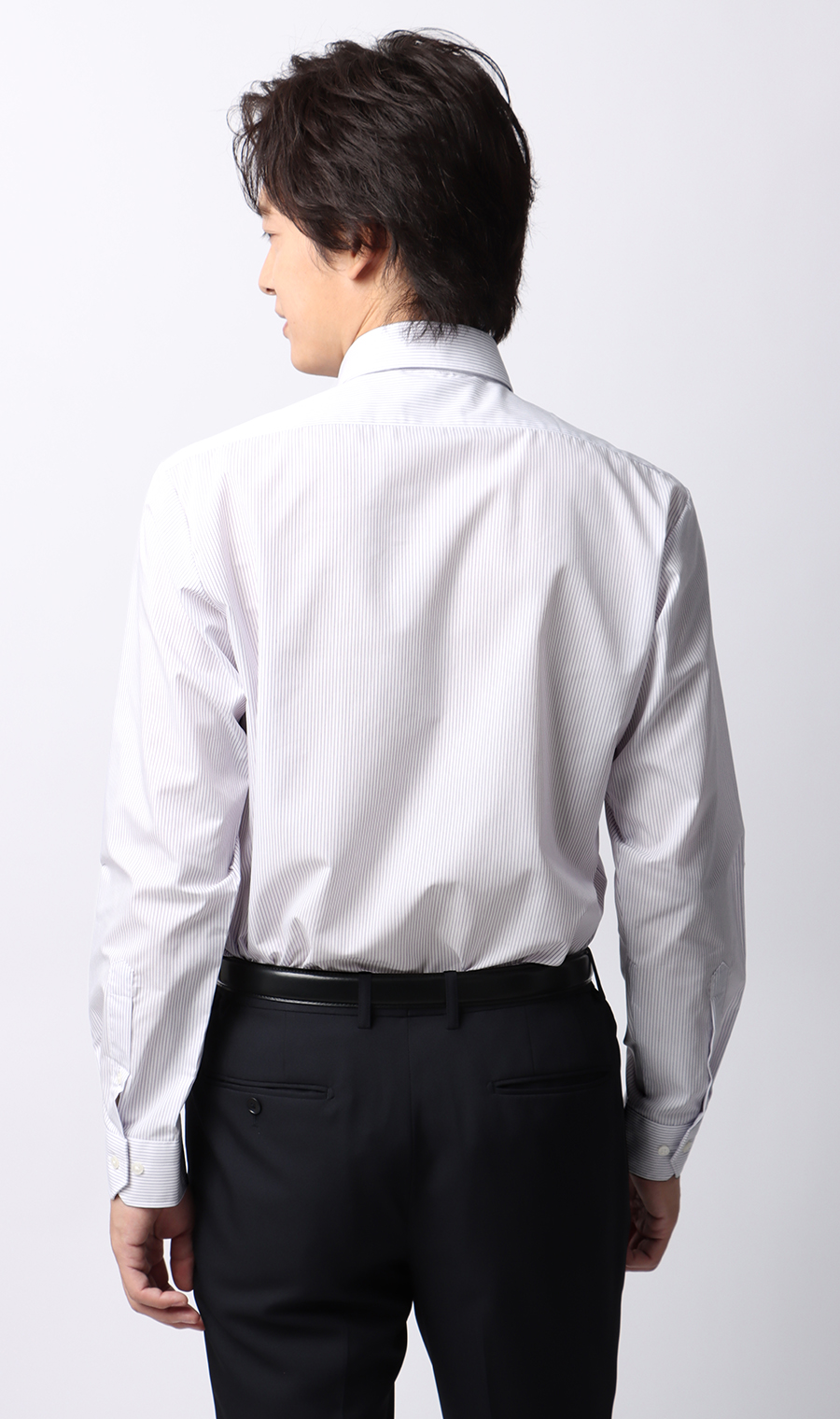 【みんなのシャツ】ボタンダウンワイシャツ パープル 首周り:43cm,裄丈:82cm