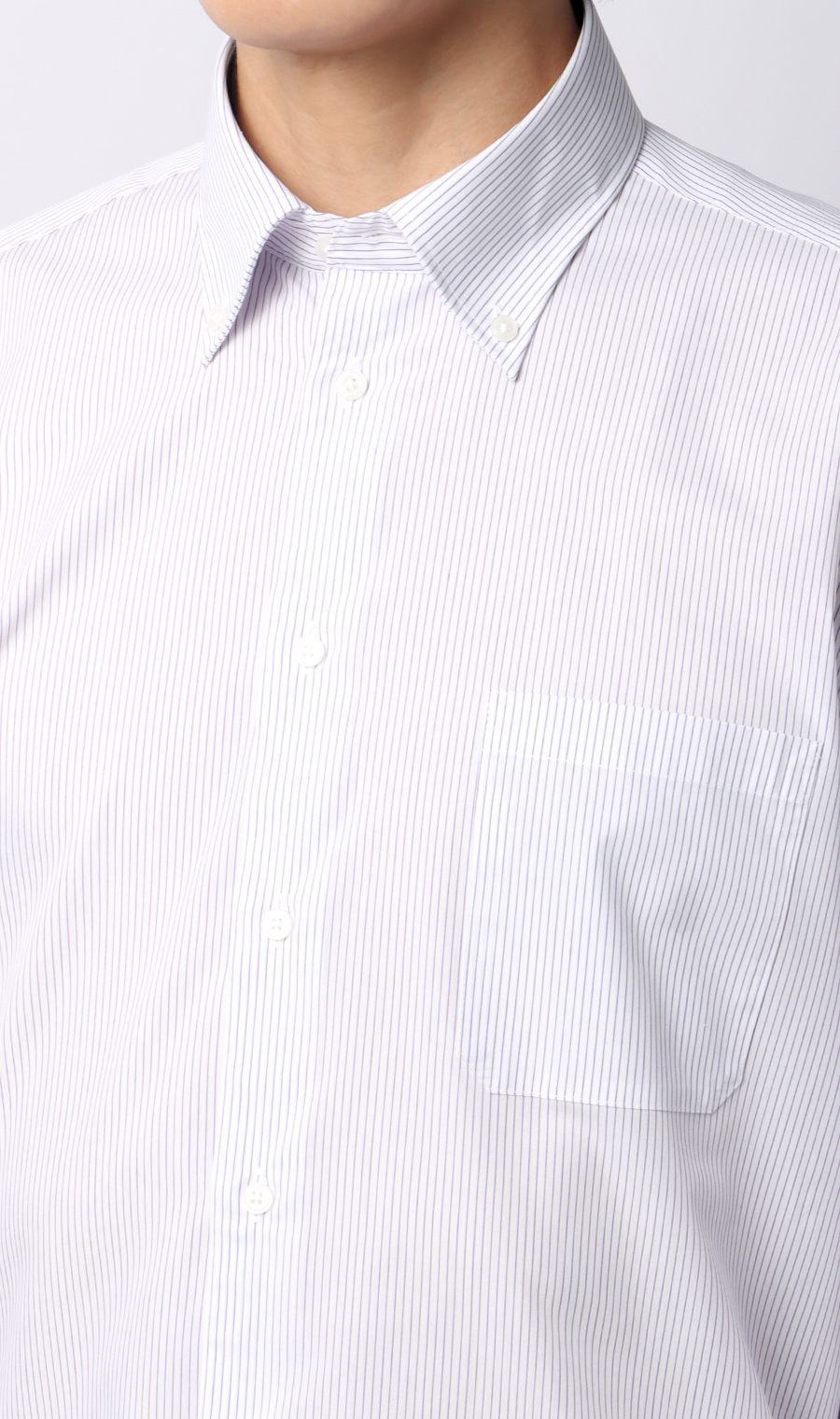 【みんなのシャツ】ボタンダウンワイシャツ パープル 首周り:43cm,裄丈:82cm