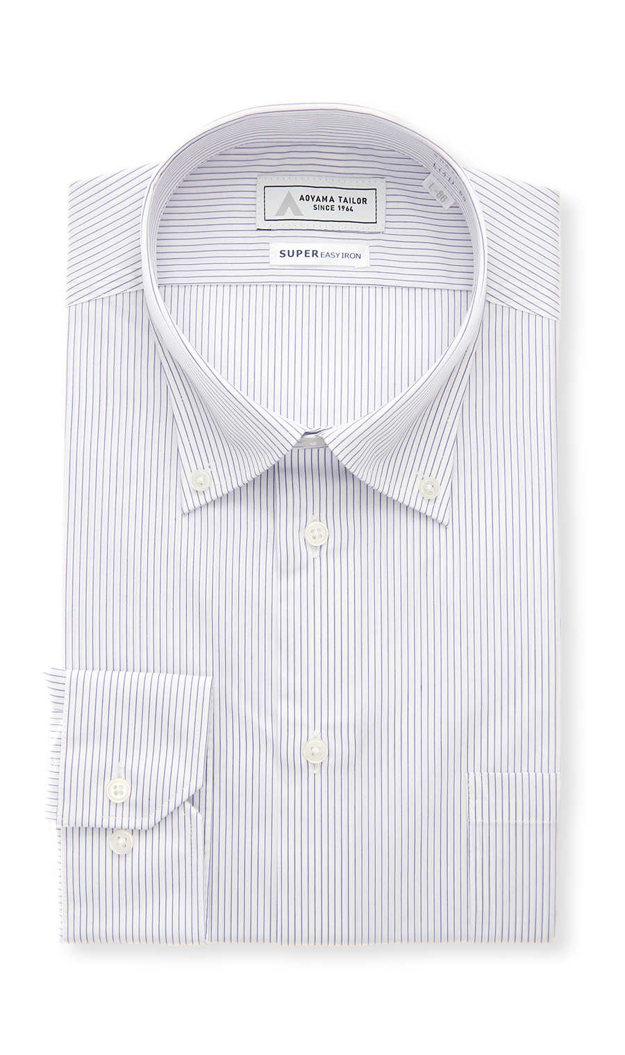 【みんなのシャツ】ボタンダウンワイシャツ パープル 首周り:43cm,裄丈:82cm