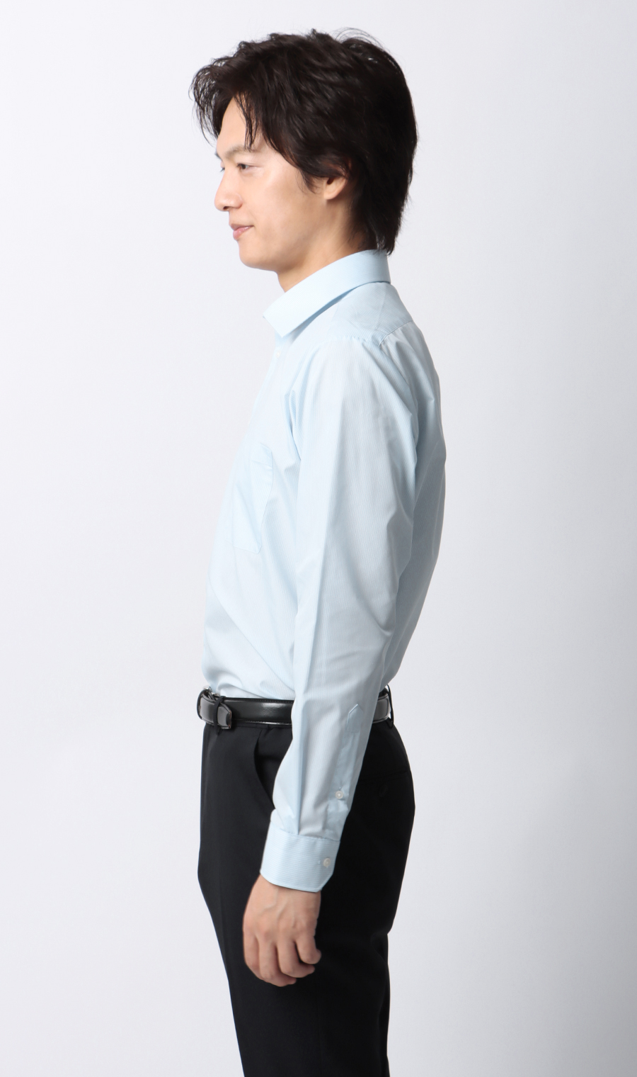 【みんなのシャツ】ワイドカラーワイシャツ ブルー 首周り:43cm,裄丈:82cm