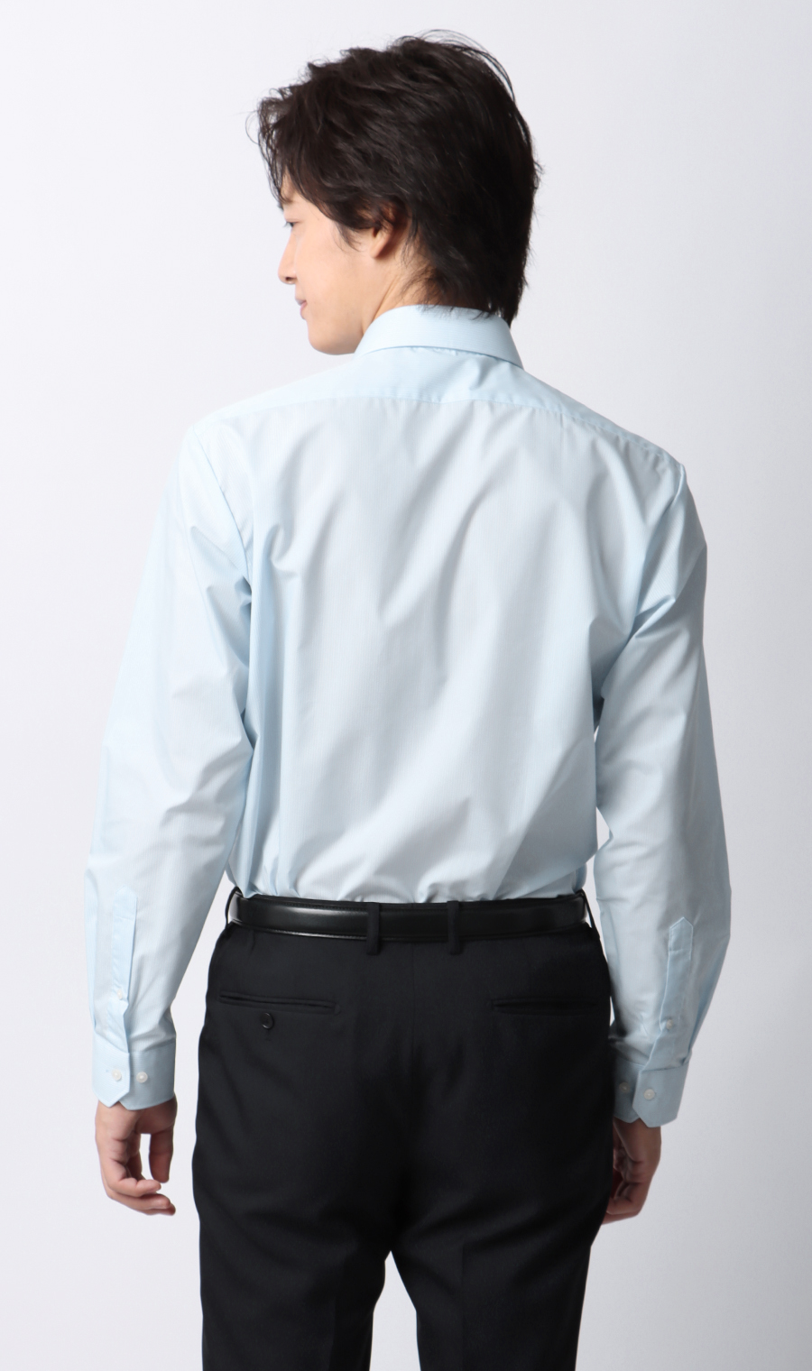 【みんなのシャツ】ワイドカラーワイシャツ ブルー 首周り:43cm,裄丈:82cm