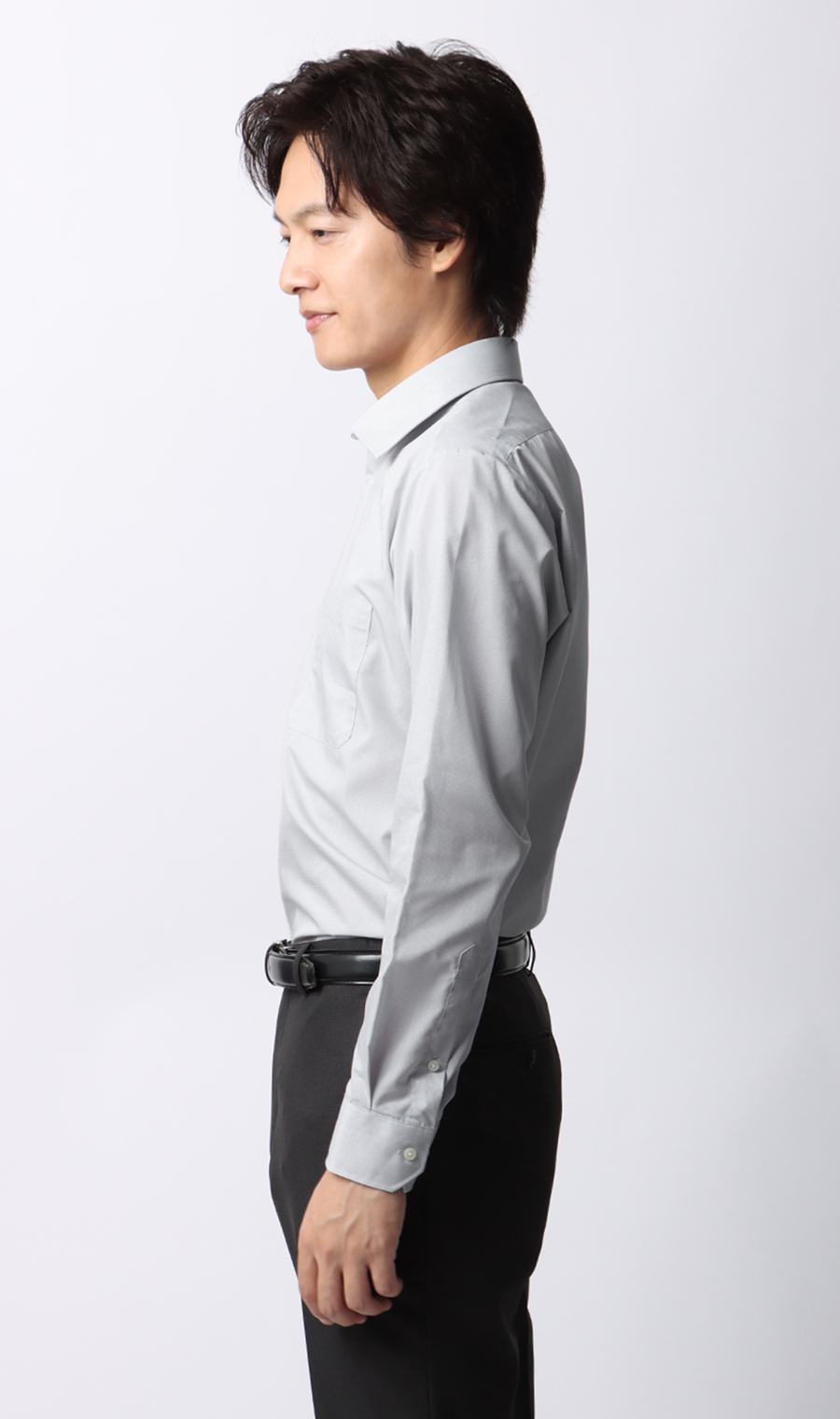 ■【みんなのシャツ】ワイドカラーワイシャツ グレー 首周り:43cm,裄丈:82cm