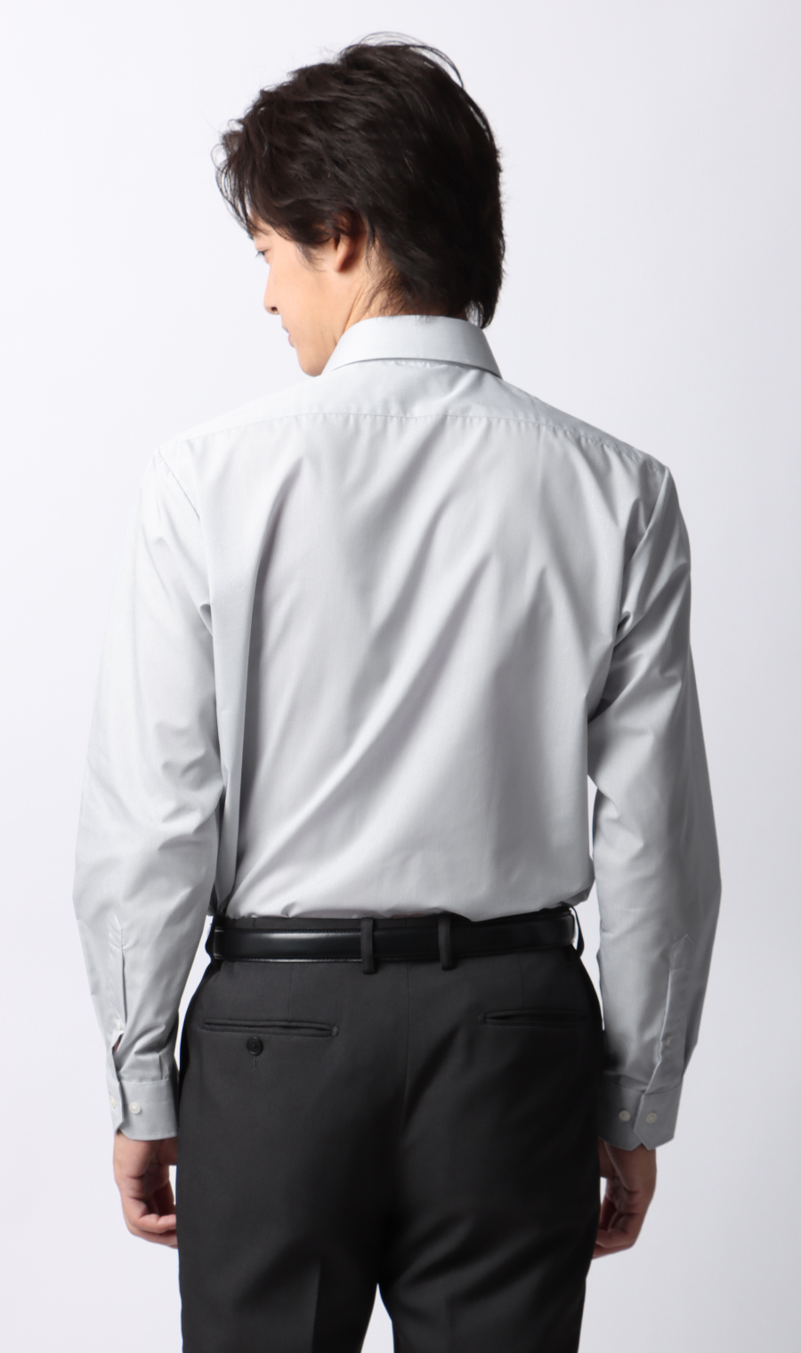 ■【みんなのシャツ】ワイドカラーワイシャツ グレー 首周り:43cm,裄丈:82cm