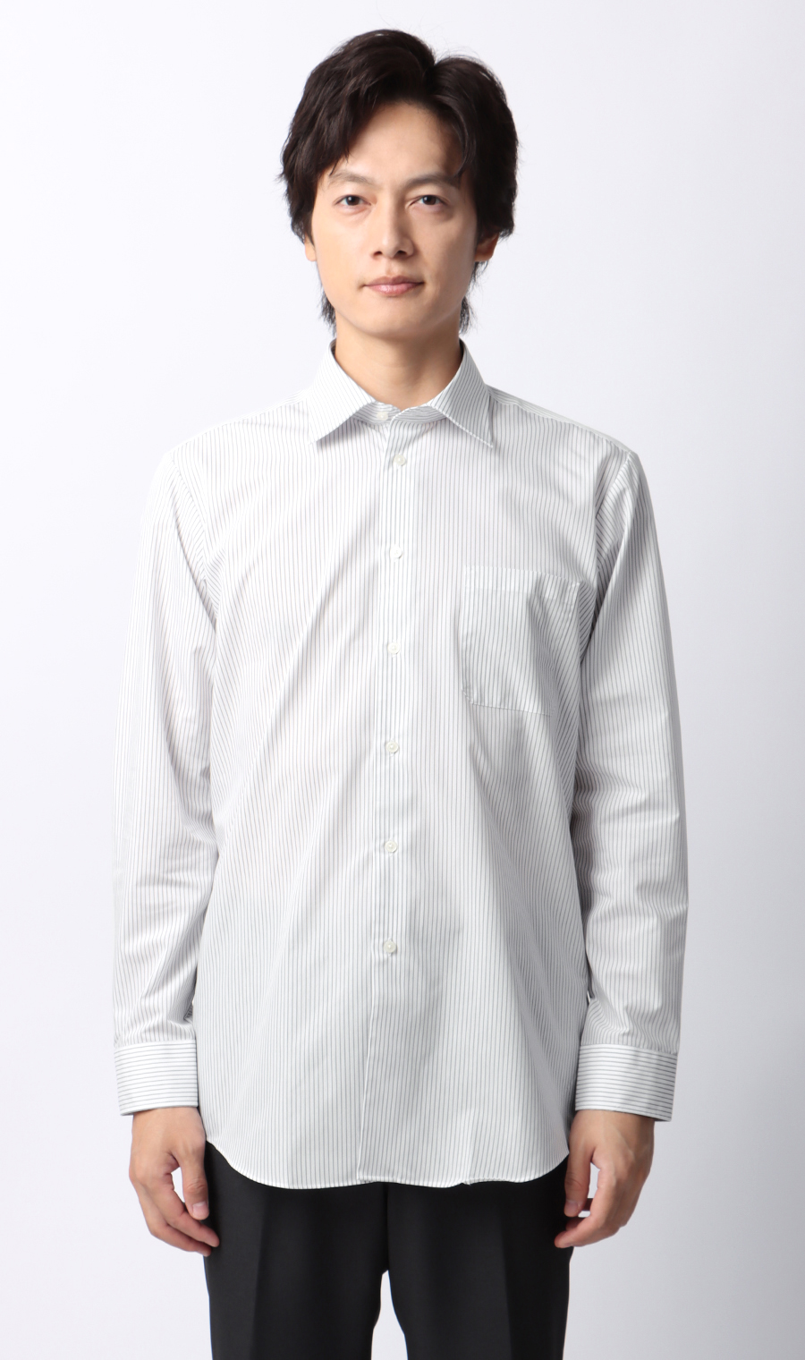 【みんなのシャツ】ワイドカラーワイシャツ グレー 首周り:41cm,裄丈:82cm