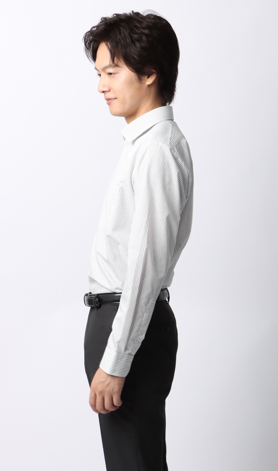 【みんなのシャツ】ワイドカラーワイシャツ グレー 首周り:41cm,裄丈:82cm