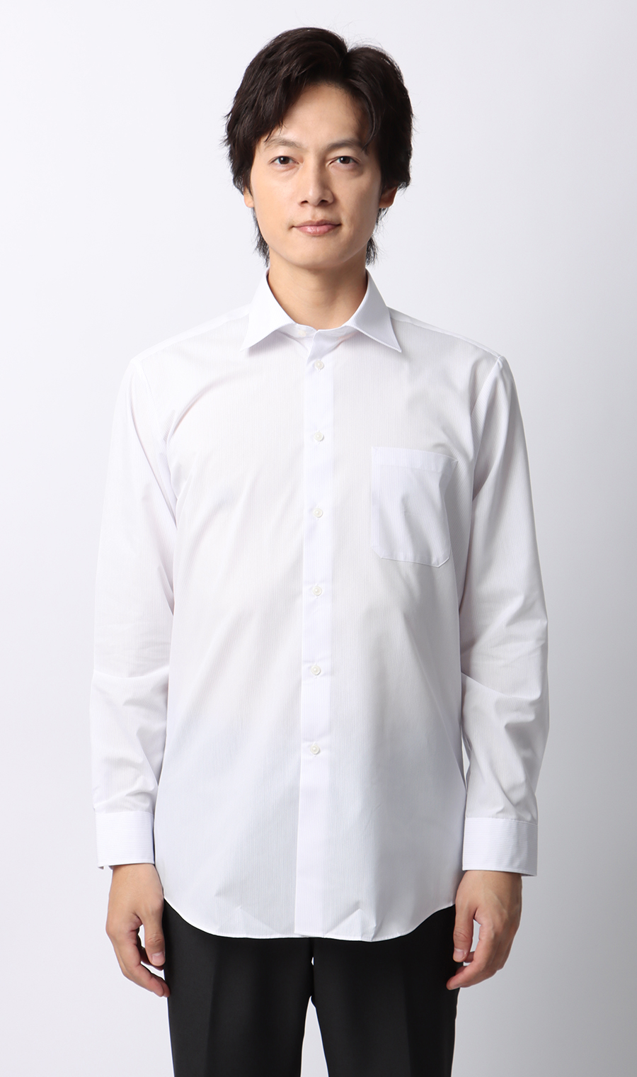 【みんなのシャツ】ワイドカラーワイシャツ パープル 首周り:37cm,裄丈:82cm