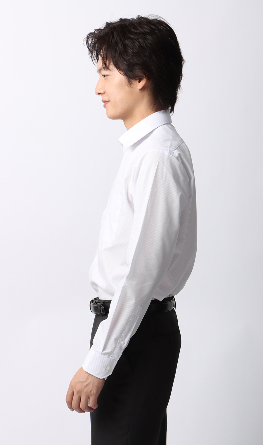 【みんなのシャツ】ワイドカラーワイシャツ パープル 首周り:37cm,裄丈:82cm