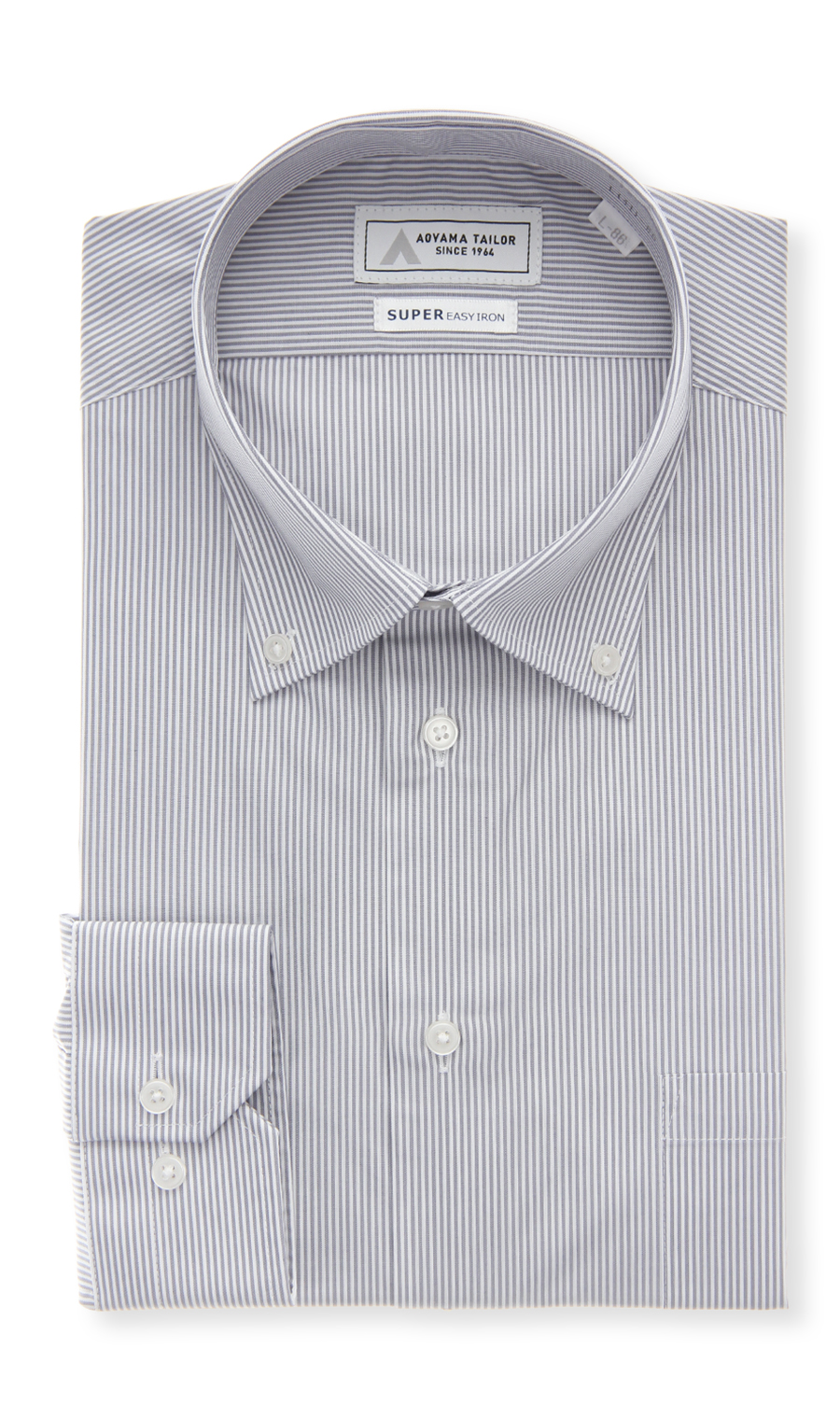 【みんなのシャツ】ボタンダウンワイシャツ グレー 首周り:37cm,裄丈:78cm