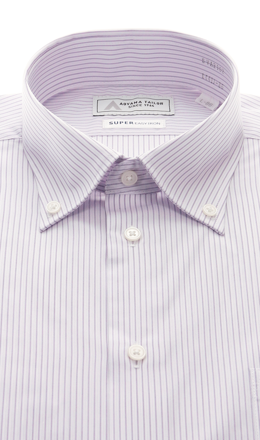 【みんなのシャツ】ボタンダウンワイシャツ パープル 首周り:37cm,裄丈:78cm