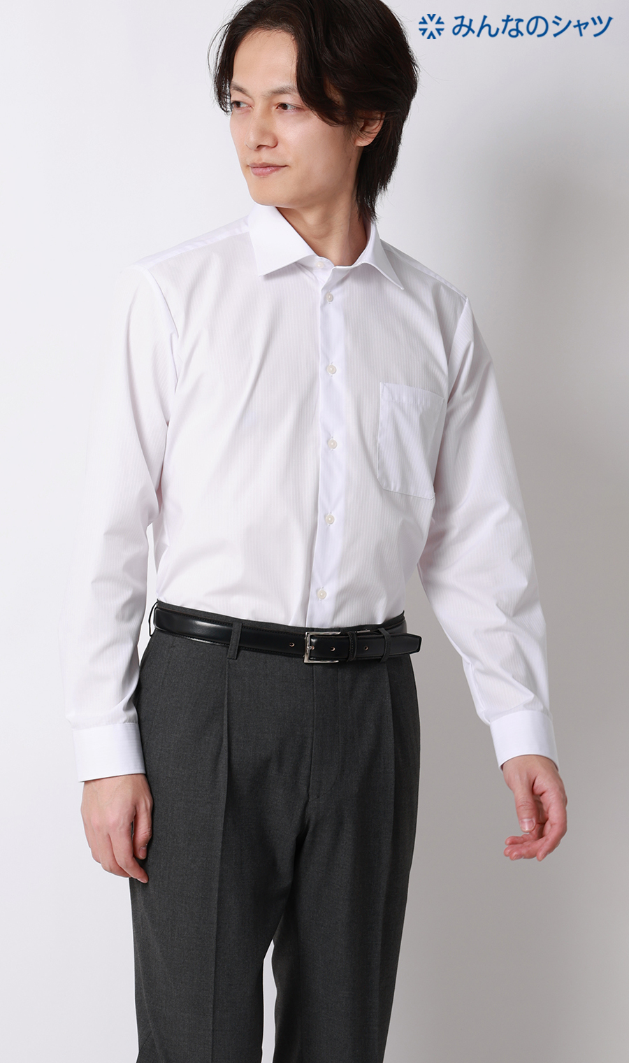 【みんなのシャツ】ワイドカラーワイシャツ ホワイト 首周り:37cm,裄丈:78cm