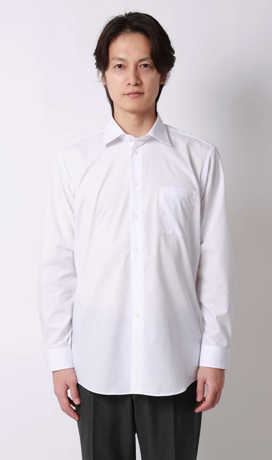 【みんなのシャツ】ワイドカラーワイシャツ ホワイト 首周り:37cm,裄丈:78cm