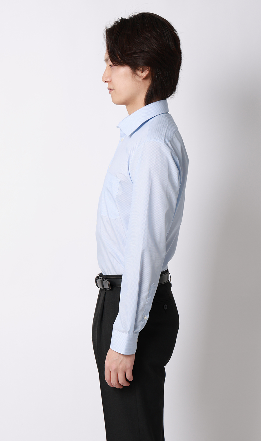 【みんなのシャツ】ワイドカラーワイシャツ ブルー 首周り:37cm,裄丈:78cm