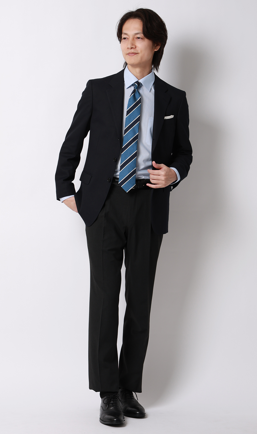 【みんなのシャツ】ワイドカラーワイシャツ ブルー 首周り:37cm,裄丈:78cm