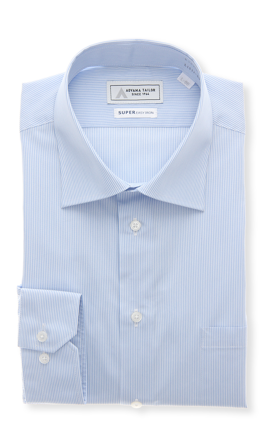 【みんなのシャツ】ワイドカラーワイシャツ ブルー 首周り:37cm,裄丈:78cm