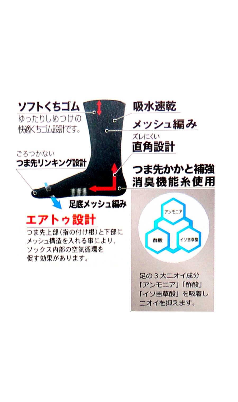 ソックス(27~29cm)【MEGACOOL+】【DEO BREEZE】 ブラック系 1