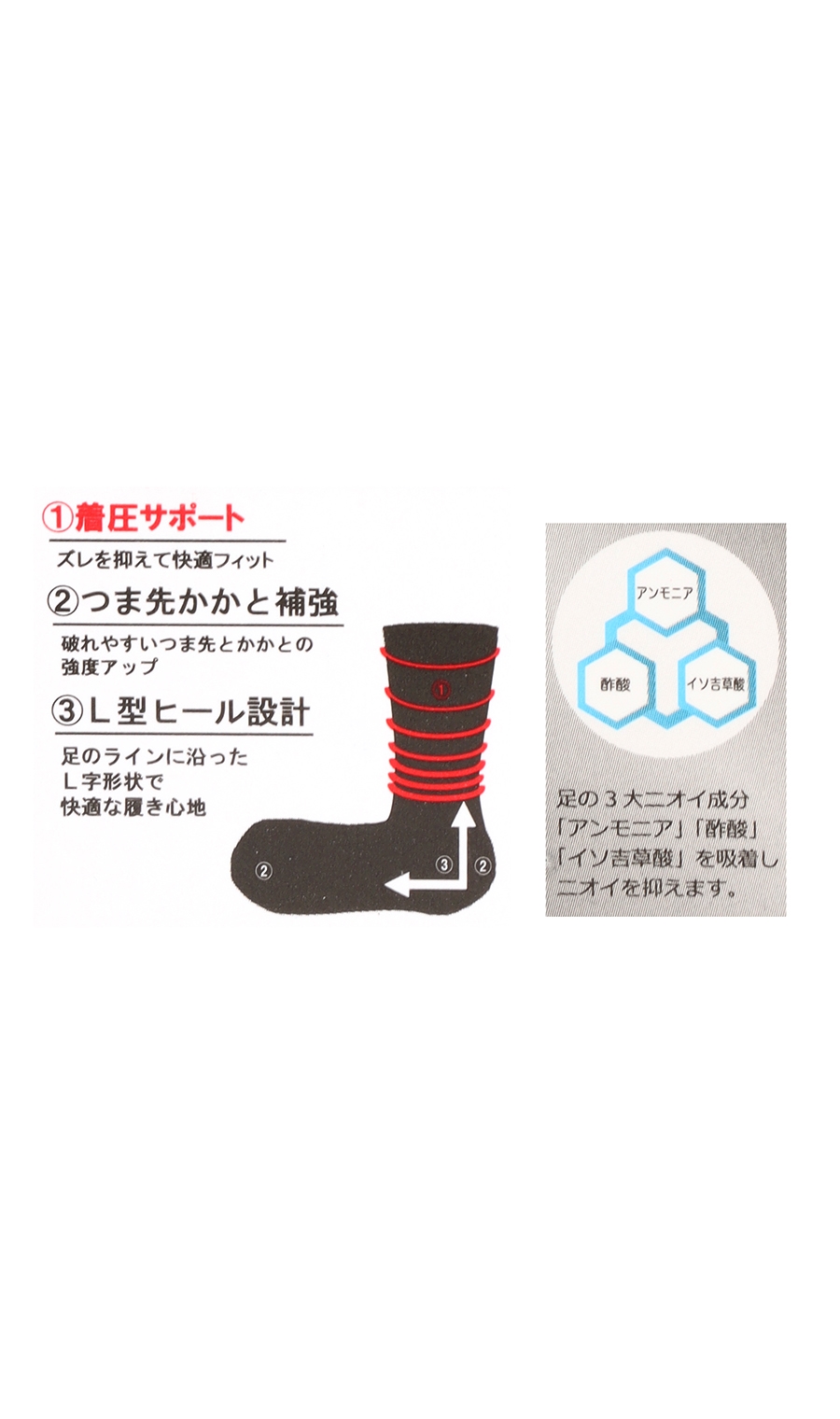 ソックス(25～27cm)【DEO BREEZE】【ソフト着圧】 ブラック系 5