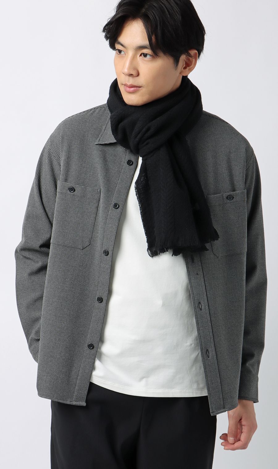 地柄ウールマフラー ブラック 0