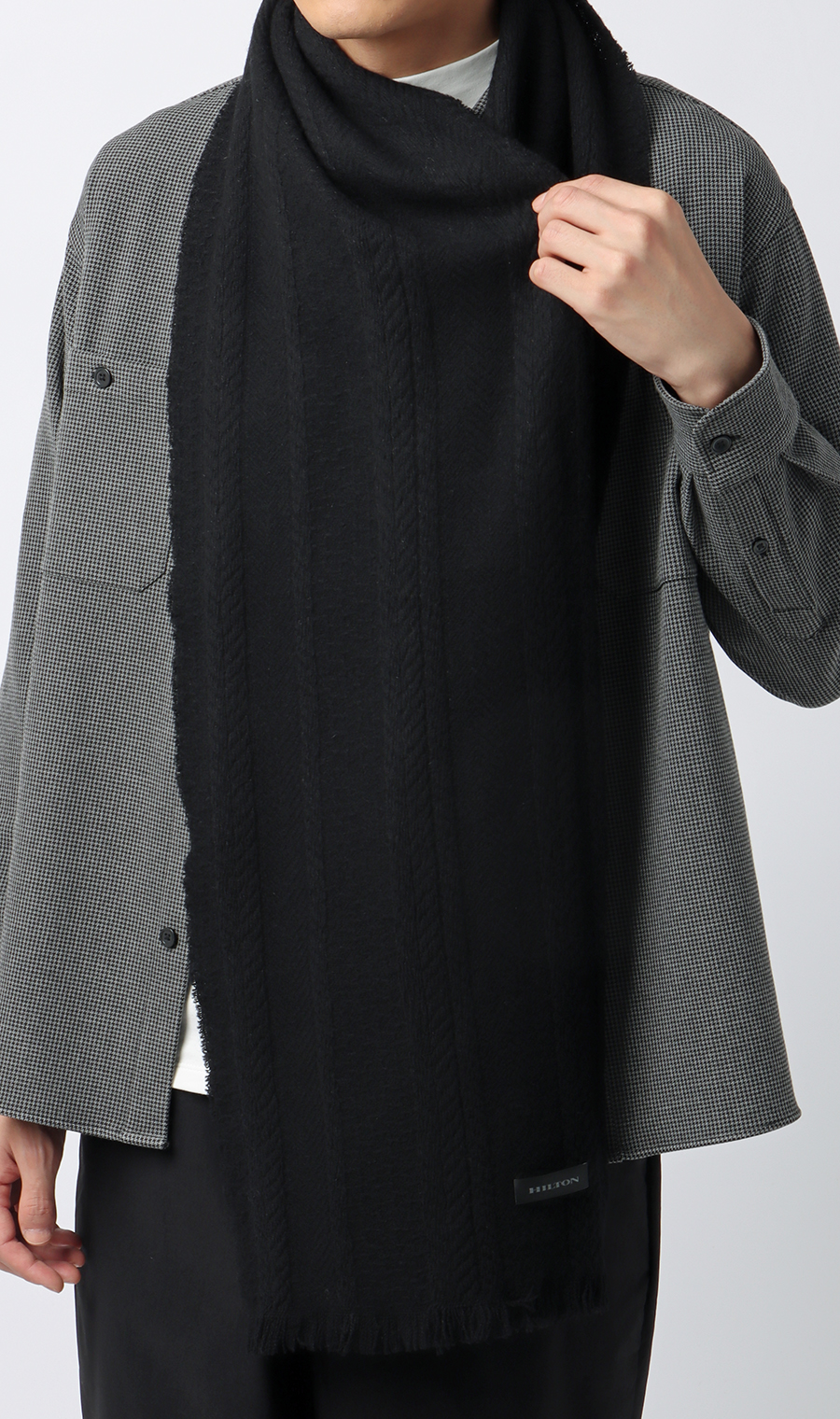 地柄ウールマフラー ブラック 0