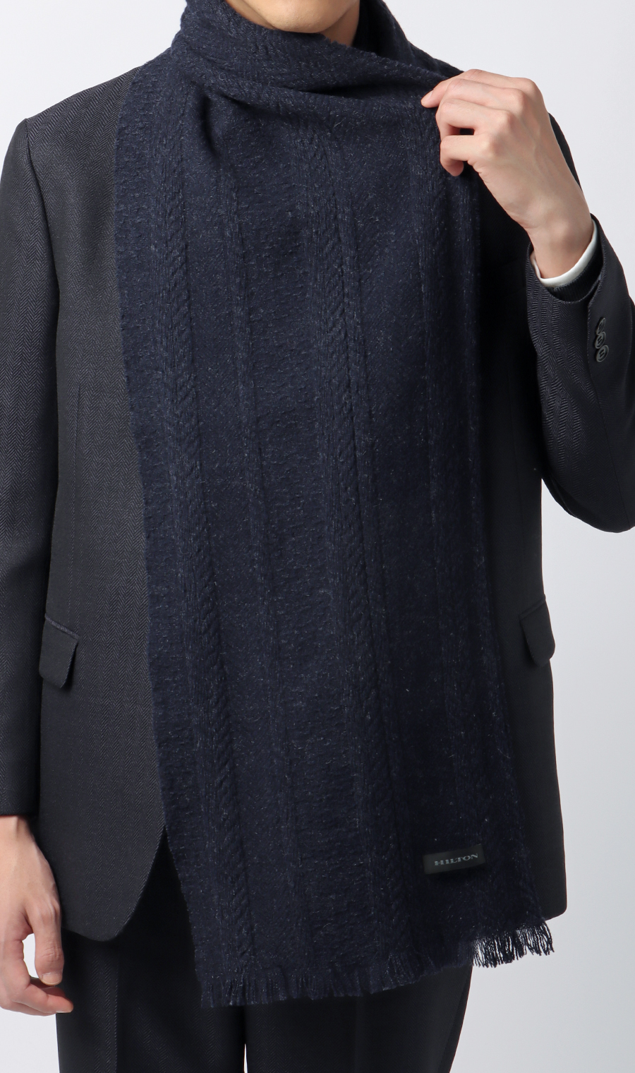 地柄ウールマフラー ネイビー 0