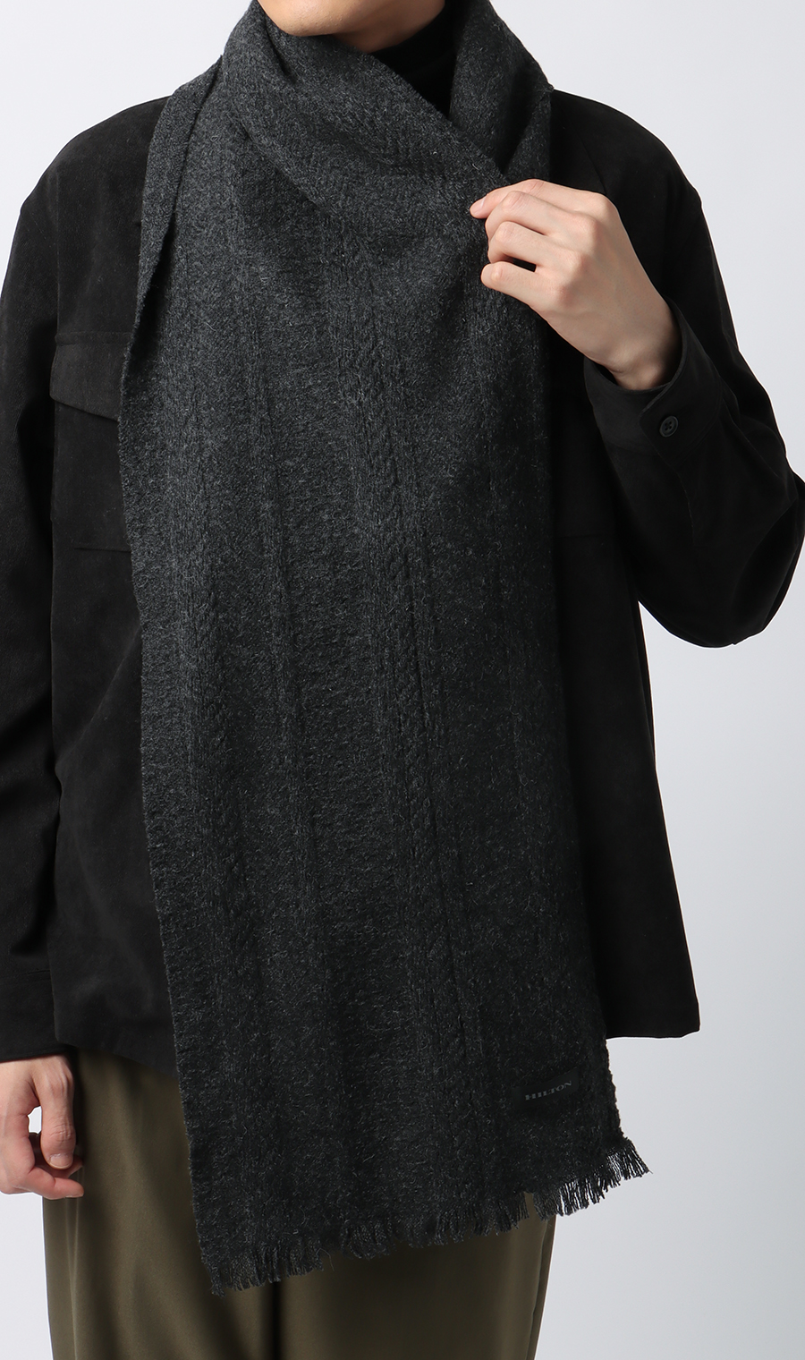 地柄ウールマフラー チャコール 0