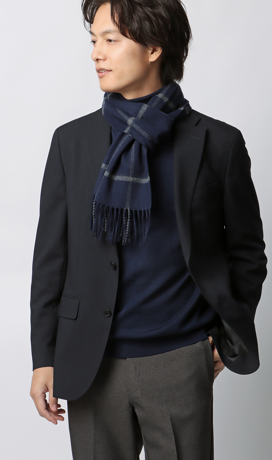 マフラー【カシミヤブレンド】 ネイビー 0