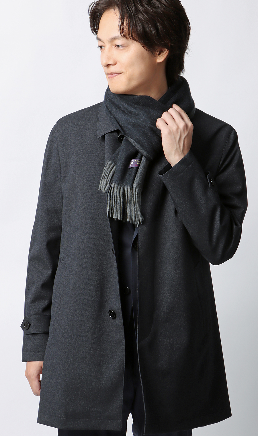 リバーシブルマフラー【カシミヤ100%】 ネイビー 0