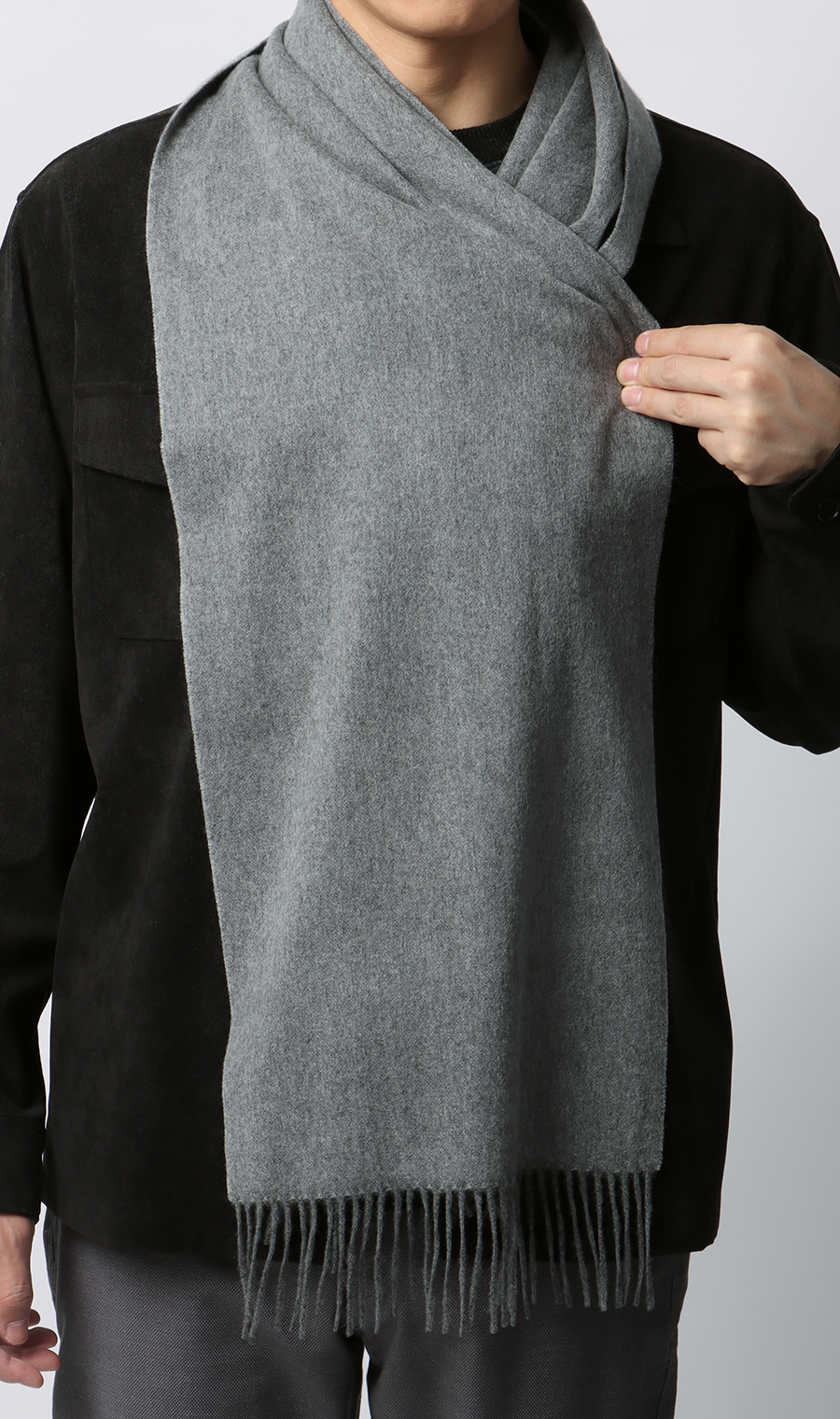 リバーシブルマフラー【カシミヤ100%】 ライトグレー 0