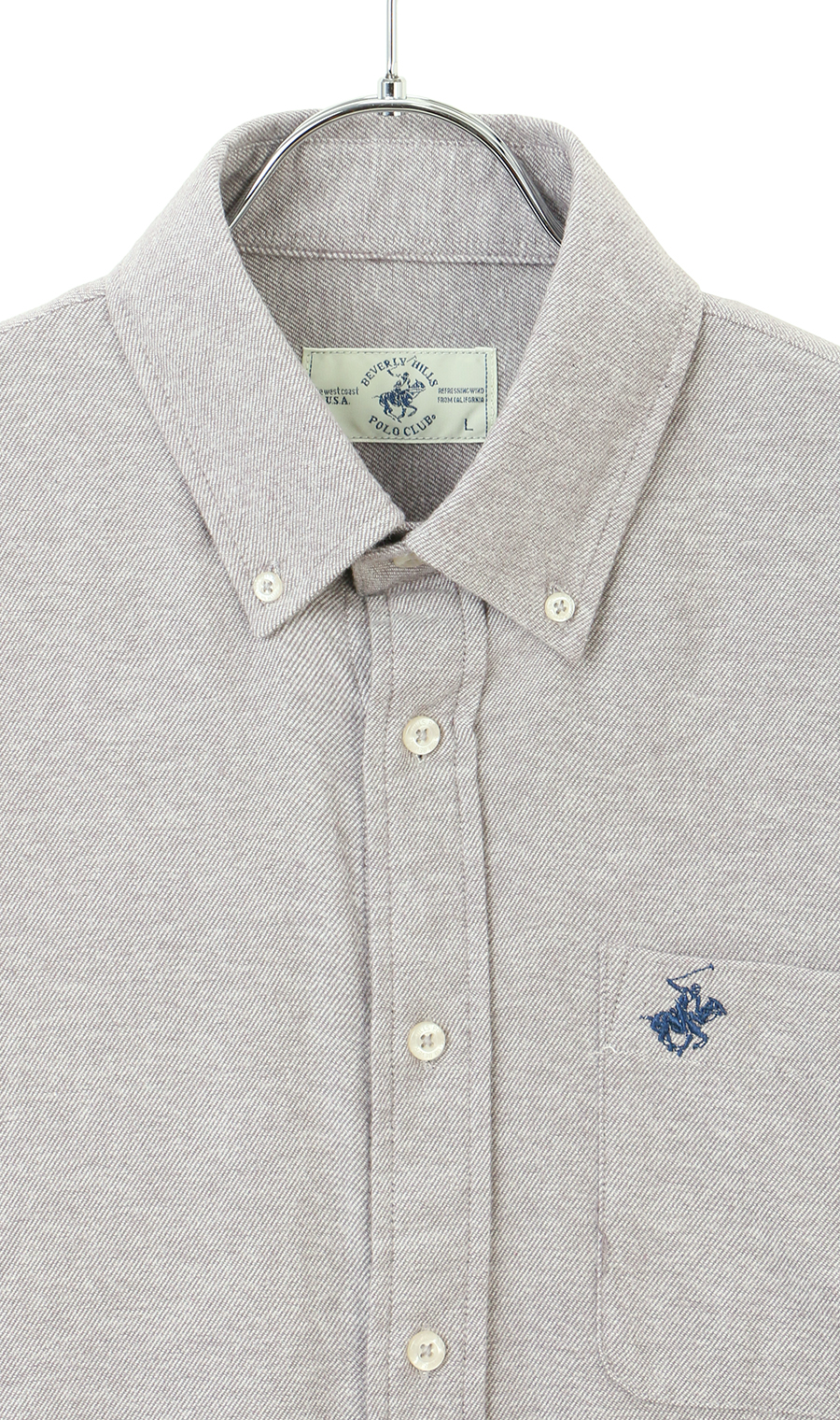 両面起毛ツイルボタンダウンシャツ【BEVERLY HILLS POLO CLUB】 ライトグレー M