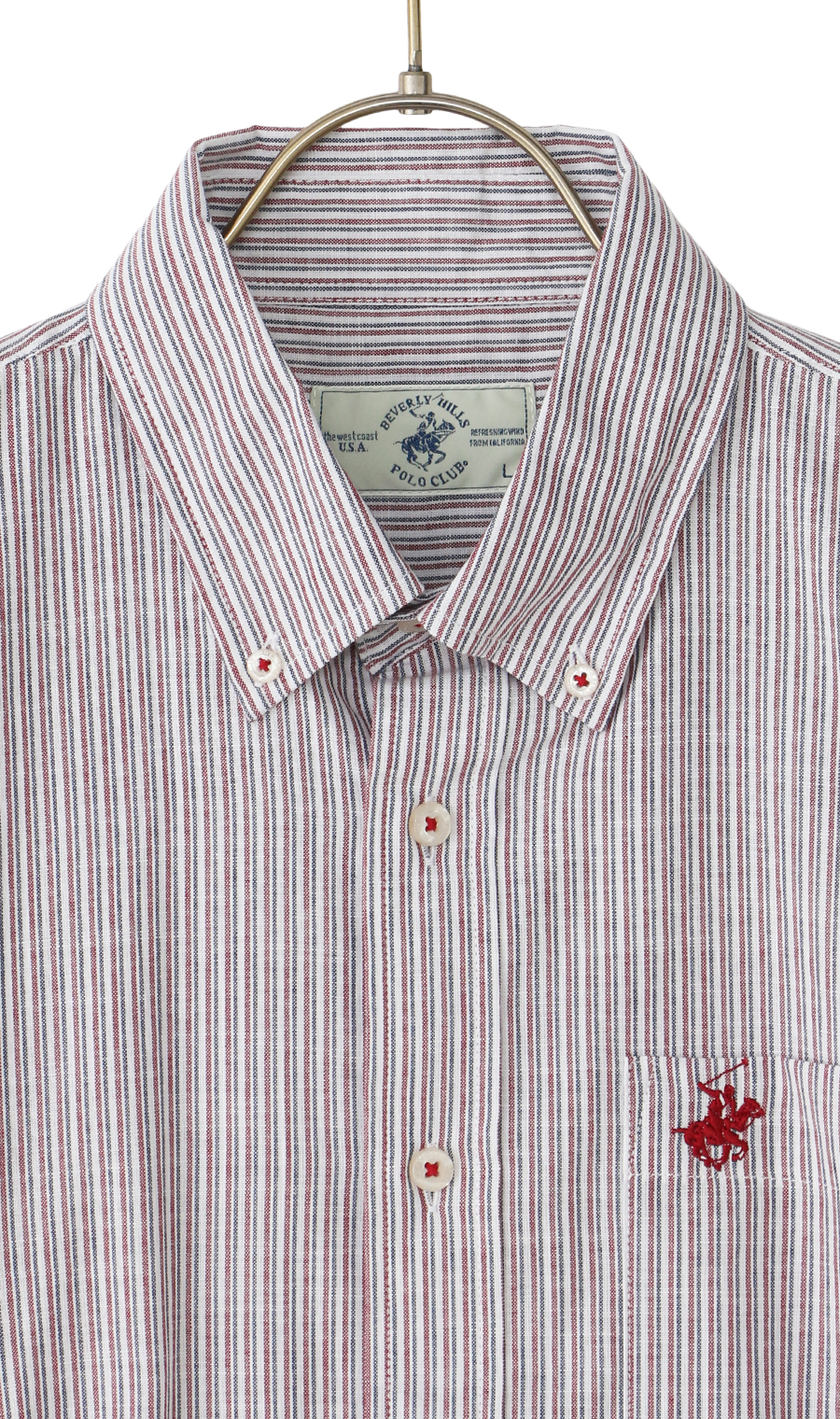 綿スラブボタンダウンシャツ【BEVERLY HILLS POLO CLUB】 レッド M