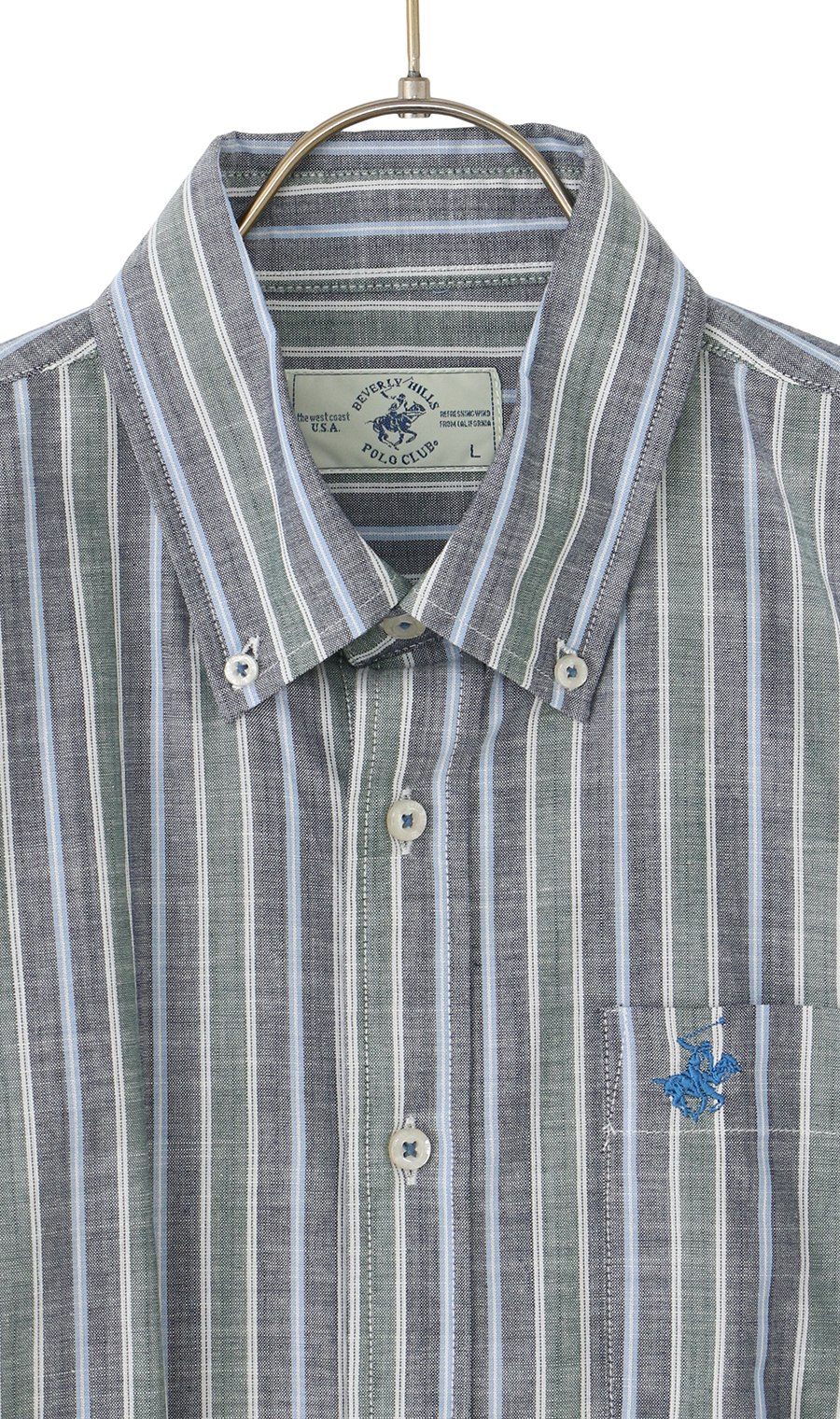 綿スラブボタンダウンシャツ【BEVERLY HILLS POLO CLUB】 グリーン M