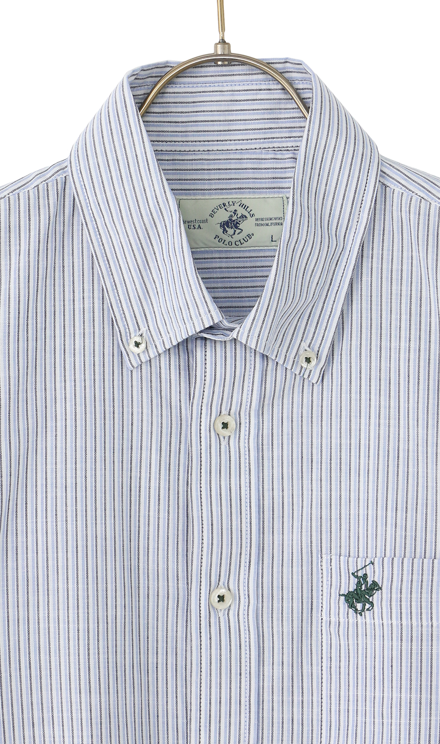 綿スラブボタンダウンシャツ【BEVERLY HILLS POLO CLUB】 ブルー M