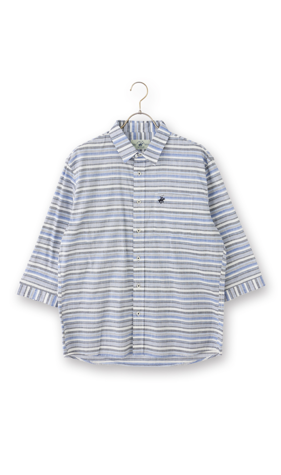 綿スラブレギュラーカラーシャツ【7分袖】【BEVERLY HILLS POLO CLUB】 グレー M