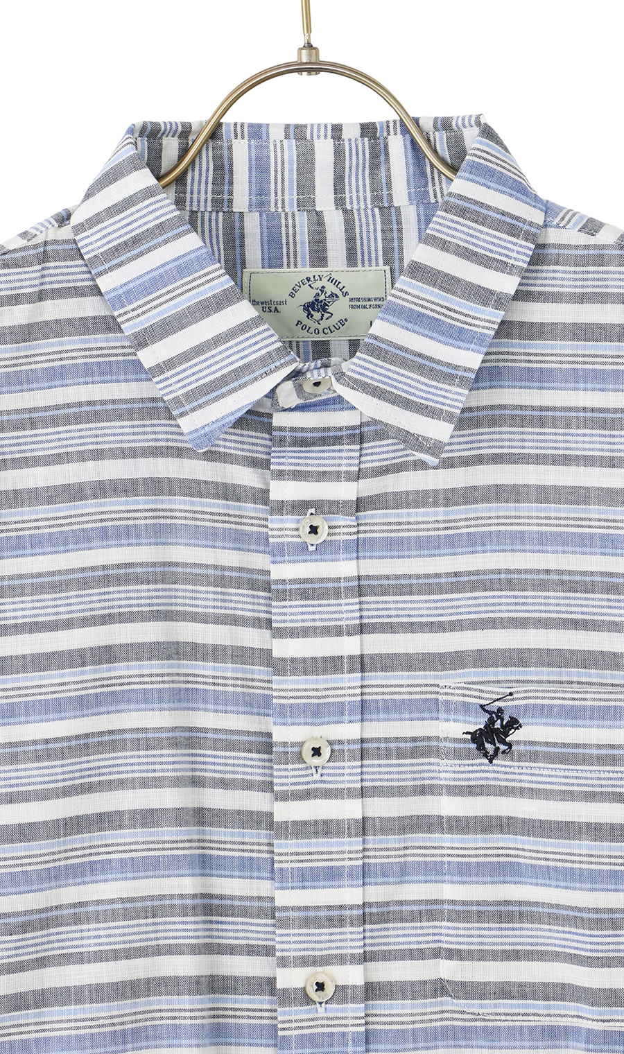 綿スラブレギュラーカラーシャツ【7分袖】【BEVERLY HILLS POLO CLUB】 グレー M