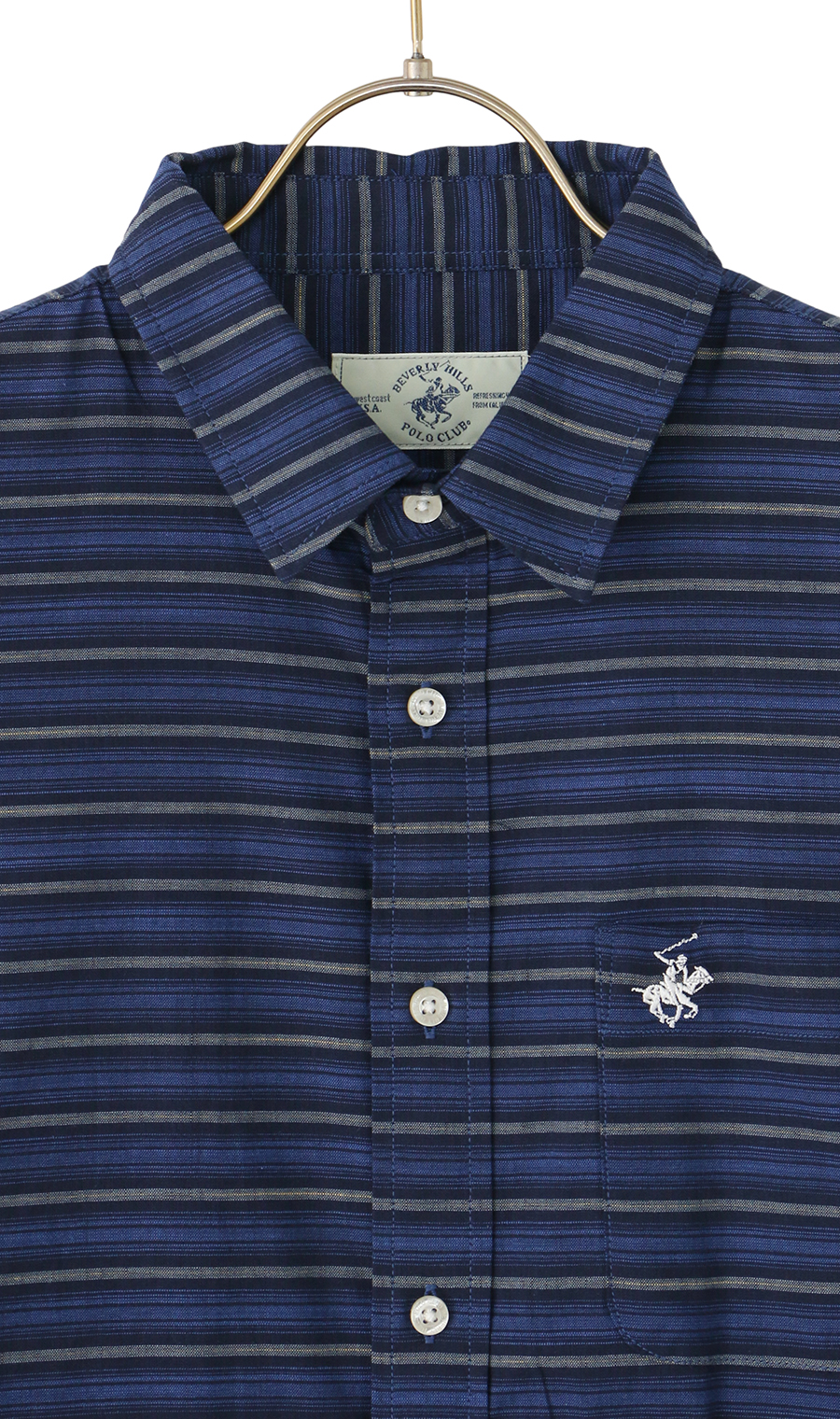 綿スラブレギュラーカラーシャツ【7分袖】【BEVERLY HILLS POLO CLUB】 ネイビー M