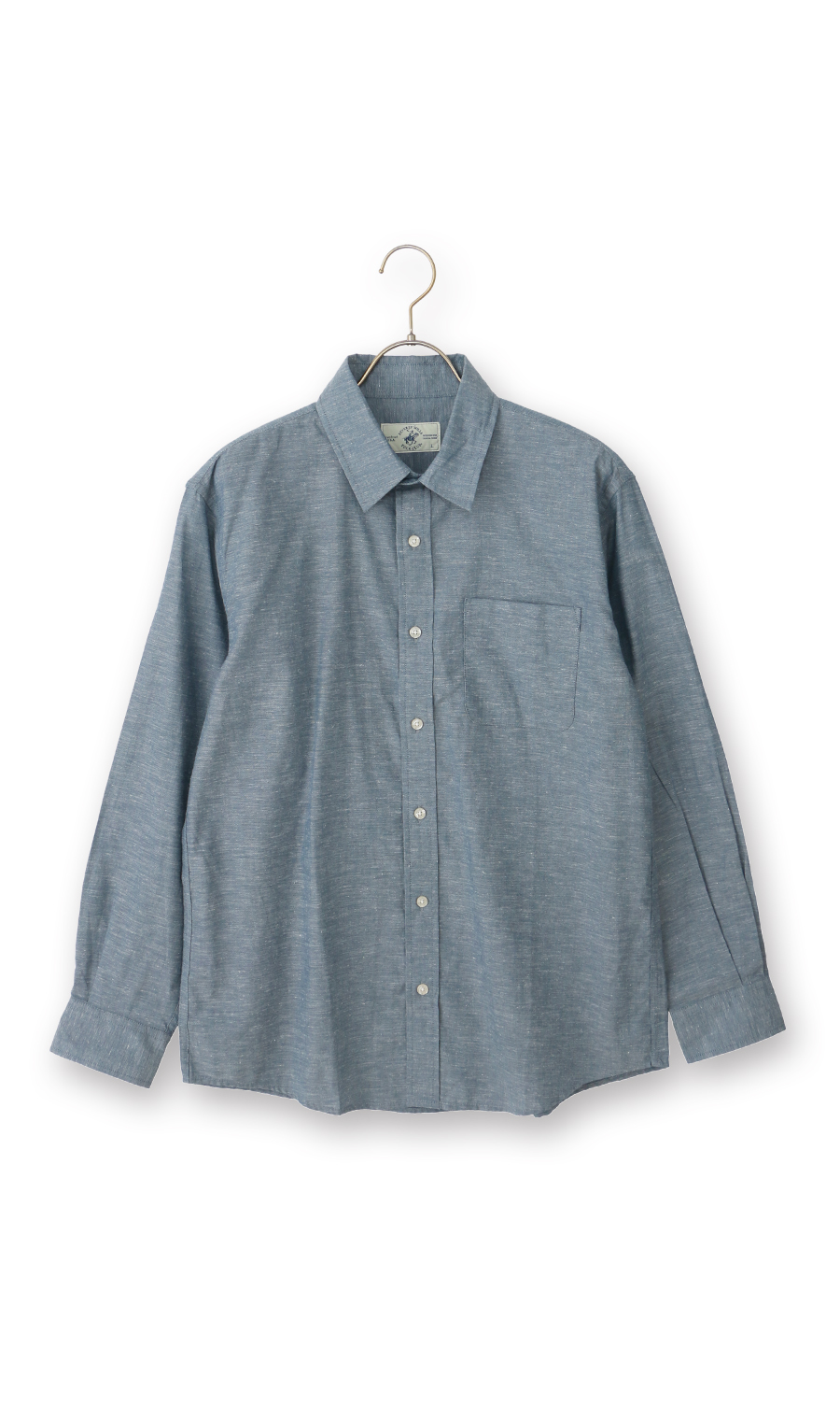 リネンブレンドレギュラーカラーシャツ【BEVERLY HILLS POLO CLUB】 ブルー M