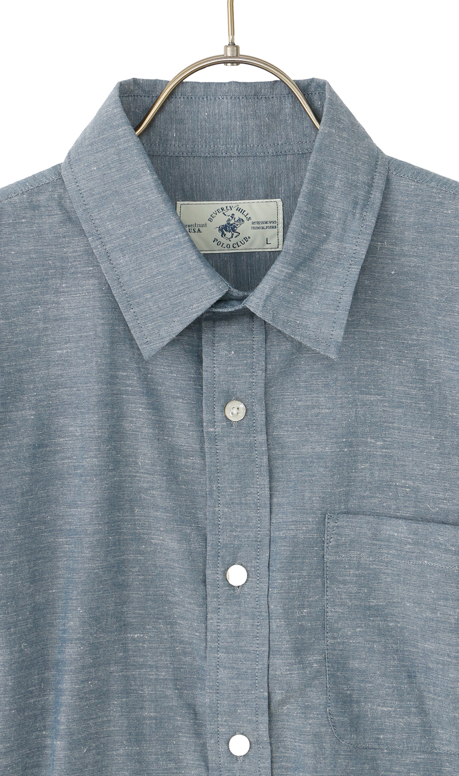 リネンブレンドレギュラーカラーシャツ【BEVERLY HILLS POLO CLUB】 ブルー M