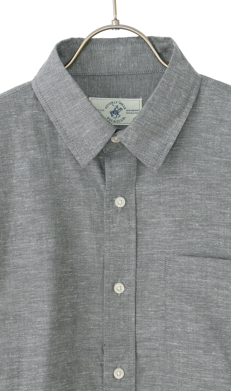 リネンブレンドレギュラーカラーシャツ【BEVERLY HILLS POLO CLUB】 グレー M