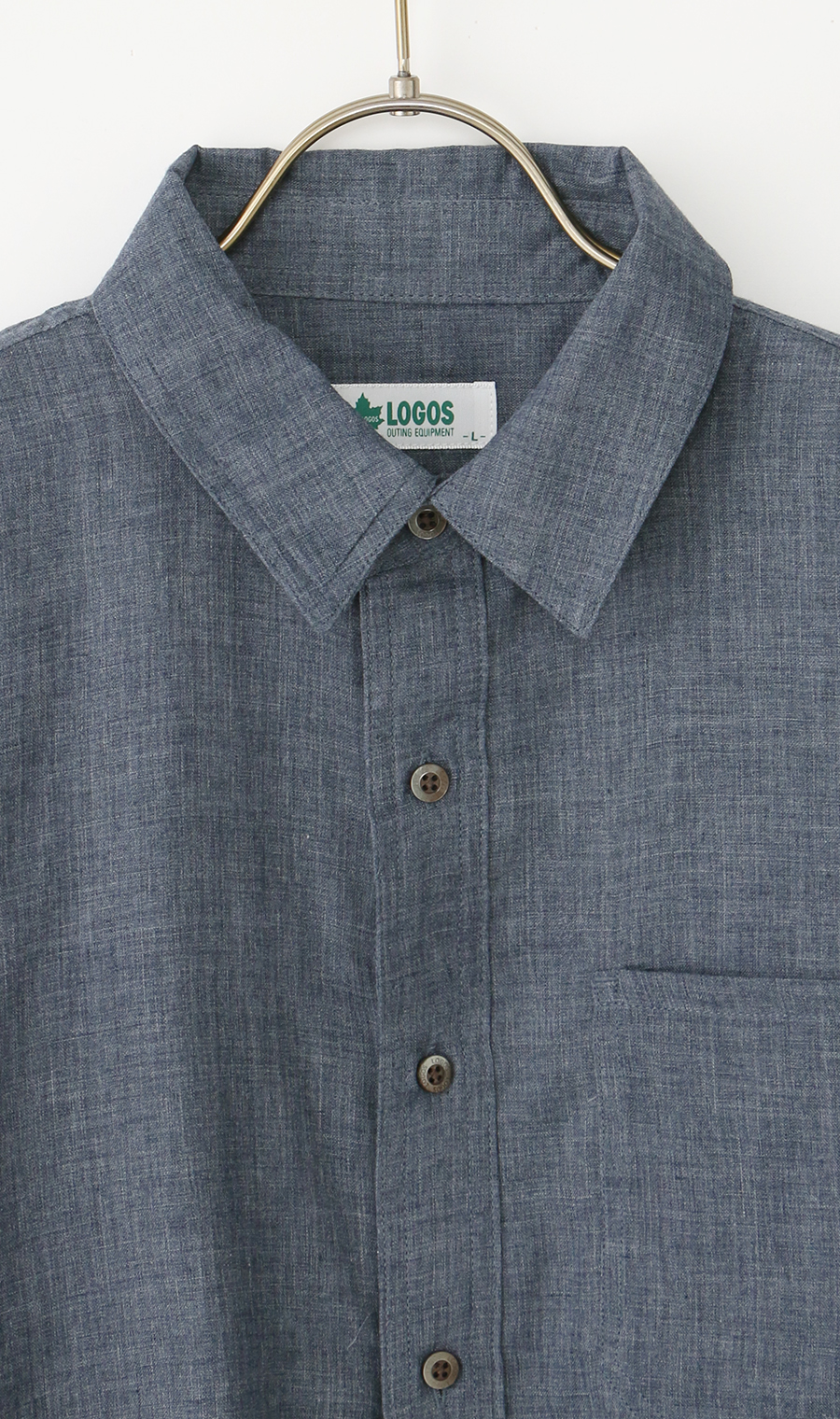 ダブルガーゼデニム調シャツ【LOGOS】 ネイビー M
