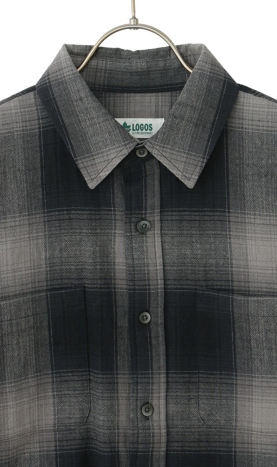 オンブレチェックシャツ【7分袖】【LOGOS】 ブラック M