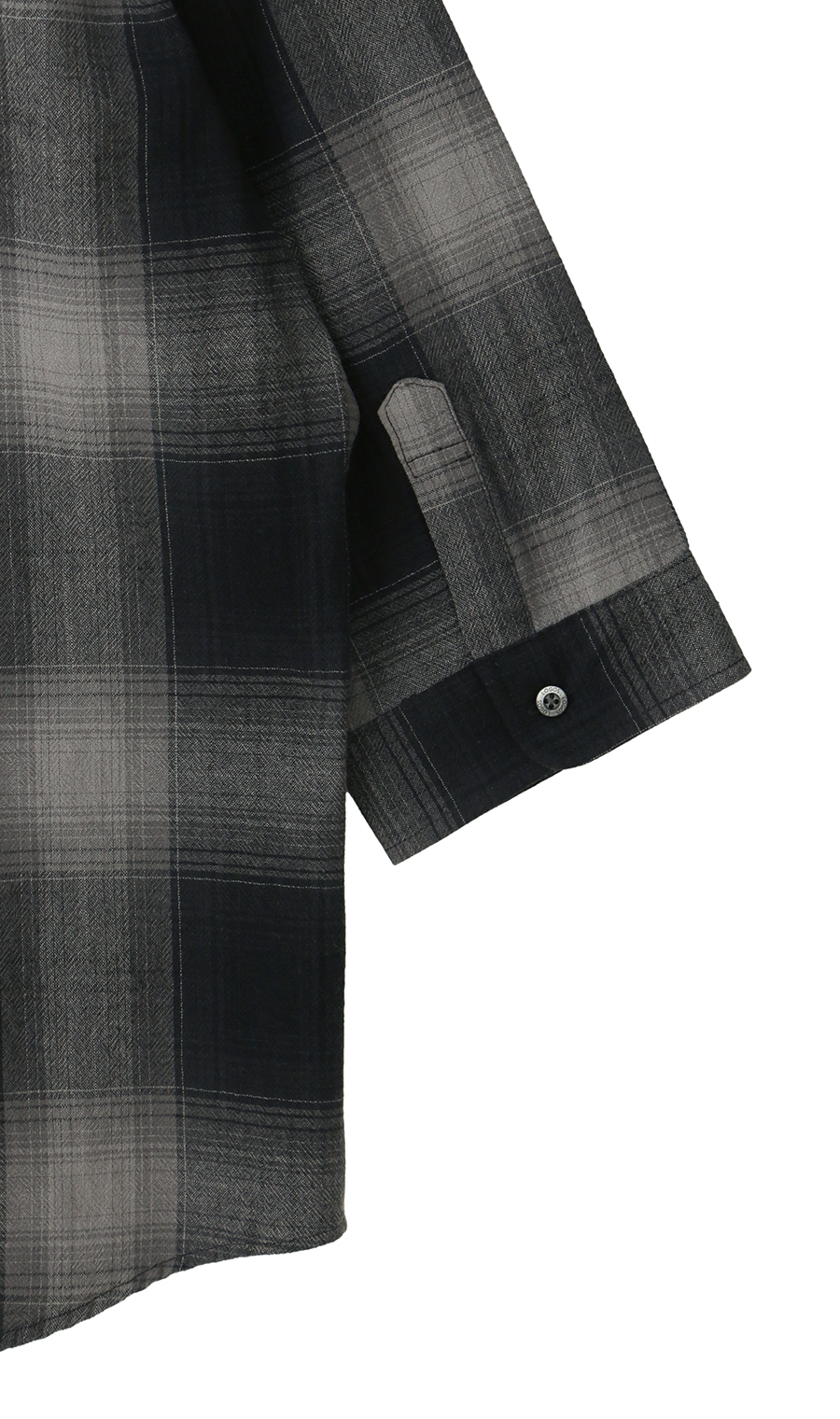 オンブレチェックシャツ【7分袖】【LOGOS】 ブラック M