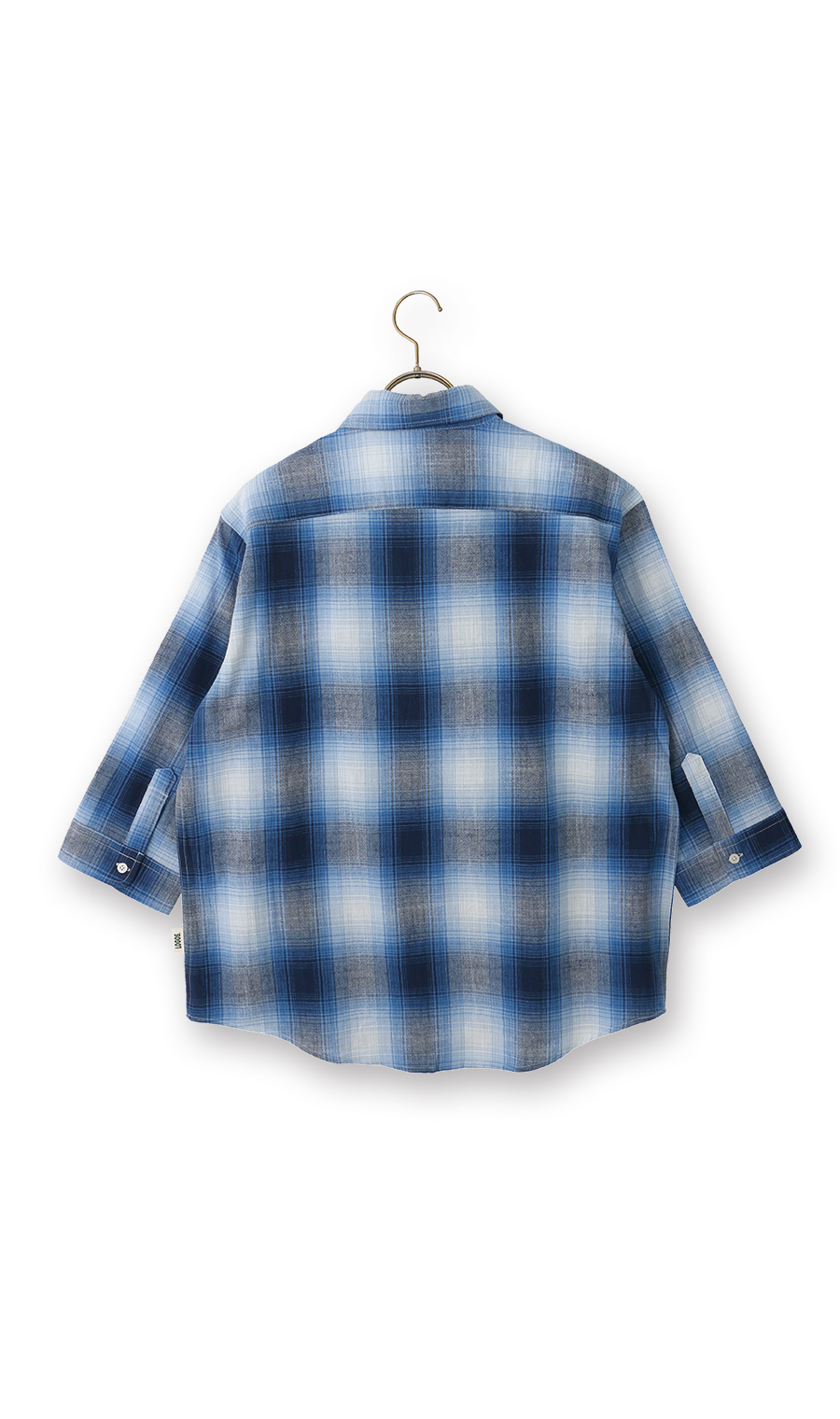 オンブレチェックシャツ【7分袖】【LOGOS】 ブルー M