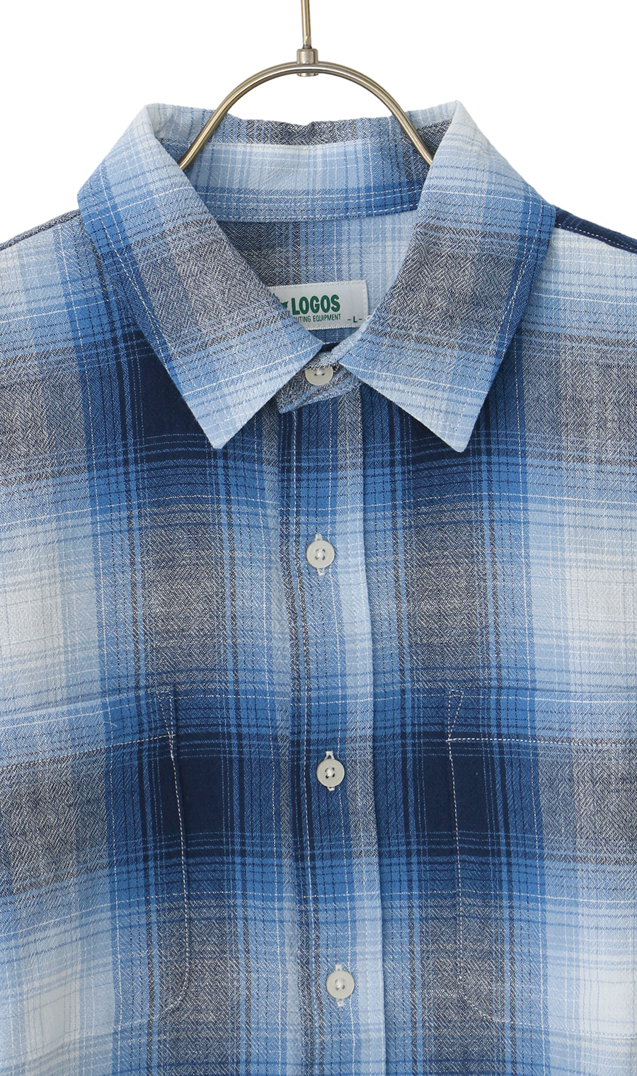 オンブレチェックシャツ【7分袖】【LOGOS】 ブルー M