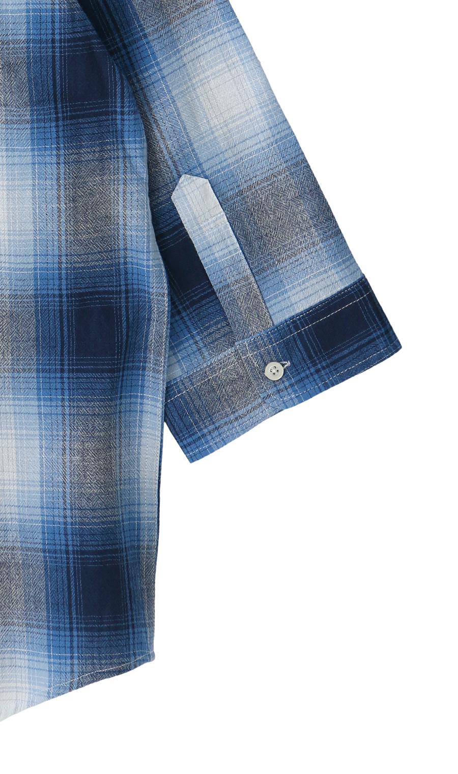 オンブレチェックシャツ【7分袖】【LOGOS】 ブルー M