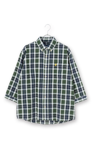 サッカーチェックボタンダウンシャツ【7分袖】【BEVERLY HILLS POLO CLUB】