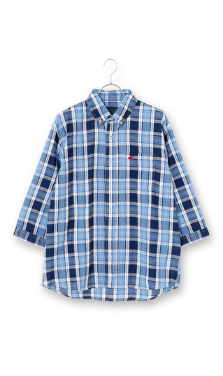 サッカーチェックボタンダウンシャツ【7分袖】【BEVERLY HILLS POLO CLUB】