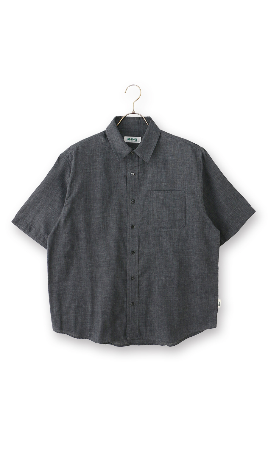 ダブルガーゼデニム調半袖シャツ【LOGOS】 チャコール M
